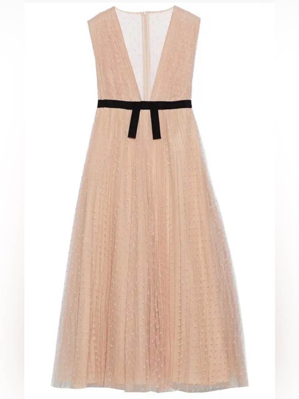 RED Valentino‎ Bow Embellished Pleated Point D'Esprit Blush Colored Dress
